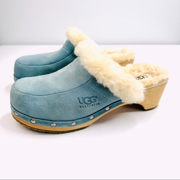 UGG Shoes - UGG Light Blue Kalie Suede Shearling Clogs
